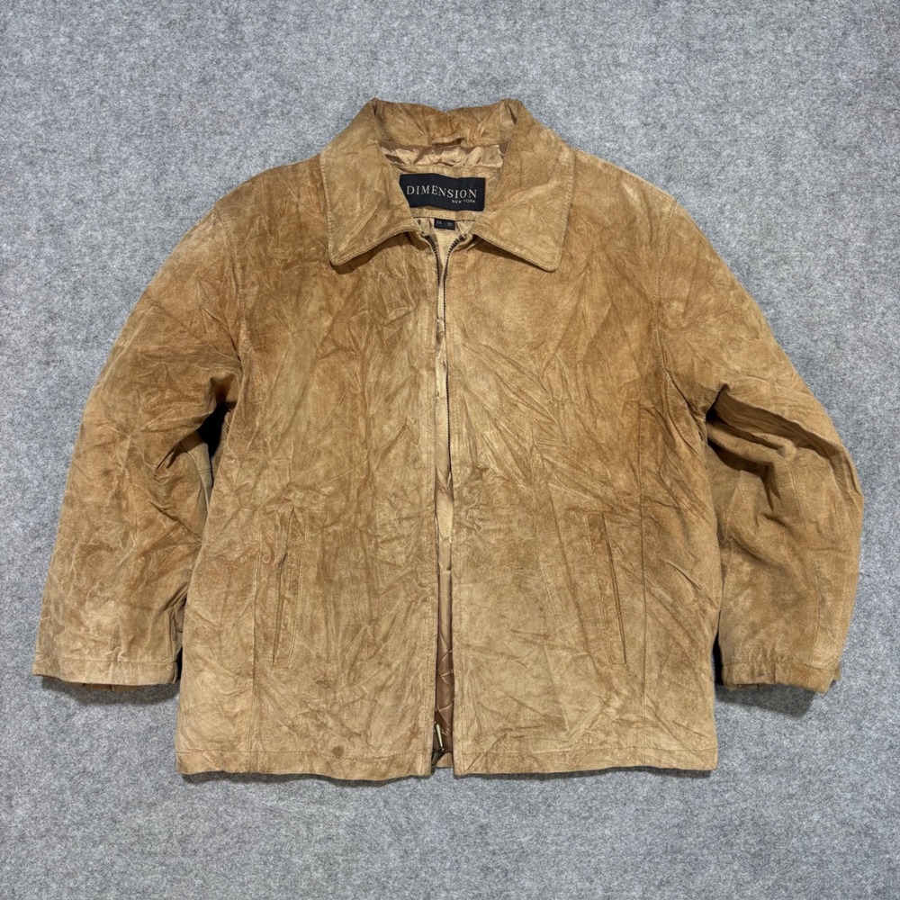 Dimension New York Kids Tan Genuine Leather Suede Zip Up Jacket Size 10